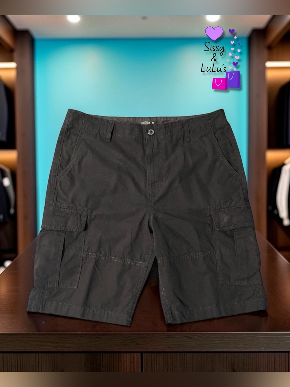 Old Navy Cargo Shorts Men's Size 34 Black Flat Front Cargo Pockets